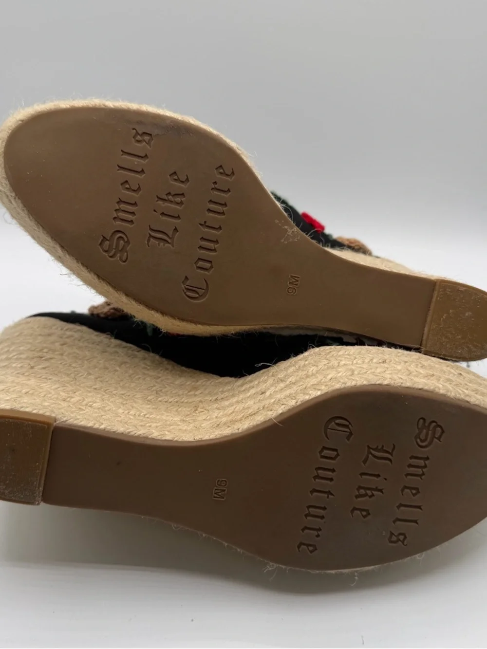 Vintage Y2K Juicy Couture Floral Embroidered Espadrille Wedges Womens 9